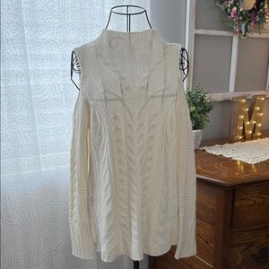 Nicole by Nicole Miller Cream Cable Knit Cold Shoulder Sweater